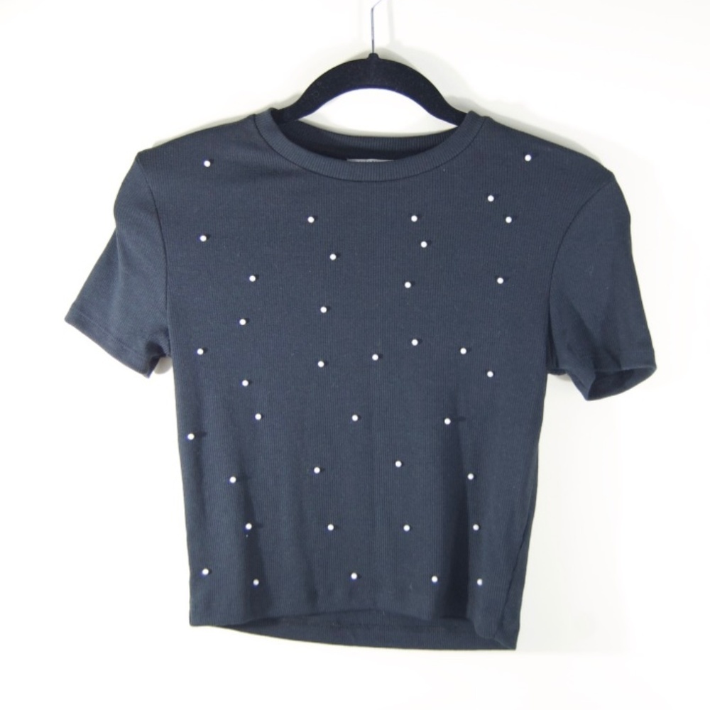 Cropped Black Top with Beads